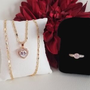 White Zirconia Heart and Round Halo Ring